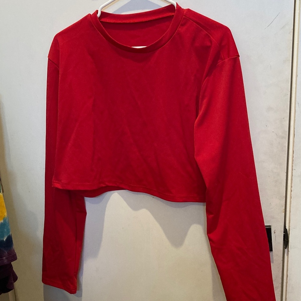 Red Long Sleeve Crop Top